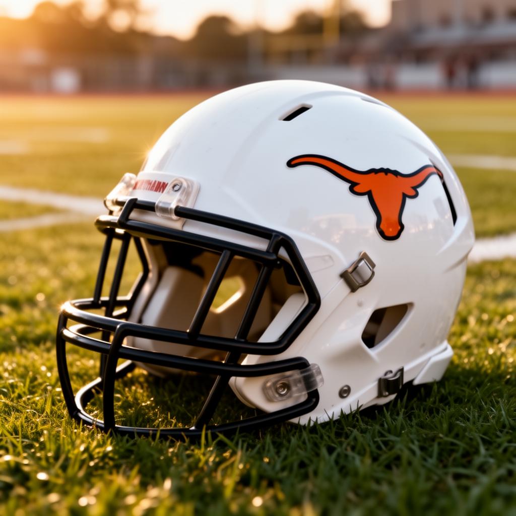 Burnt orange and black youth football helmet on the field